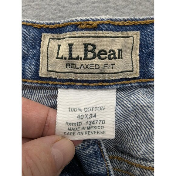 L.L.Bean Jeans Mens 40x34 Blue Relaxed Fit Straight Leg Zip Fly Cotton Denim - Picture 13 of 15